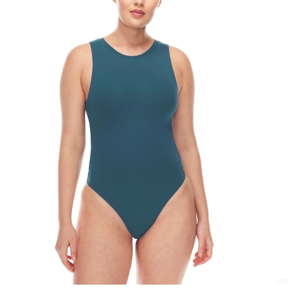 Aritzia Babaton Contour Muscle Bodysuit Teal Color Sleeveless